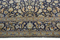 Full view of 2000s Kashan rug from Iran / Persia, 413 × 301 cm in Blue tones