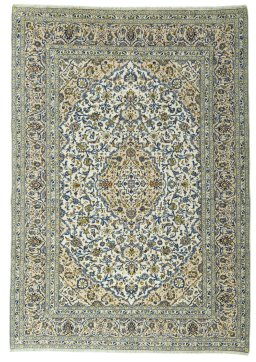 Full view of 2000s Kashan rug from Iran / Persia, 348 × 243 cm in Beige tones