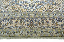 Full view of 2000s Kashan rug from Iran / Persia, 348 × 243 cm in Beige tones