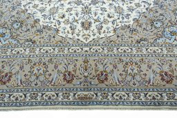 Full view of 2000s Kashan rug from Iran / Persia, 397 × 296 cm in Beige tones
