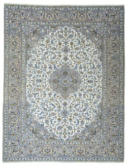 Full view of 2000s Kashan rug from Iran / Persia, 380 × 295 cm in Beige tones