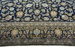 Full view of 2000s Kashan rug from Iran / Persia, 440 × 294 cm in Blue tones