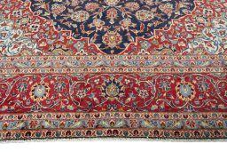 Full view of 2000s Kashan rug from Iran / Persia, 405 × 292 cm in Blue tones