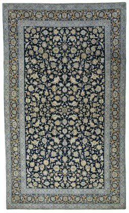 Full view of 2000s Kashan rug from Iran / Persia, 515 × 306 cm in Blue tones