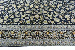 Full view of 2000s Kashan rug from Iran / Persia, 515 × 306 cm in Blue tones
