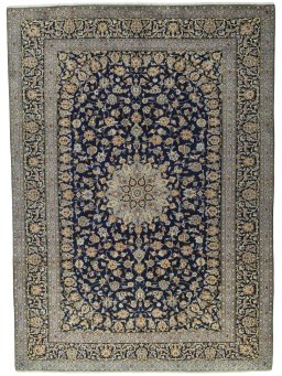 Full view of 2000s Kashan rug from Iran / Persia, 412 × 300 cm in Blue tones