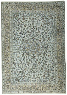 Full view of 2000s Kashan rug from Iran / Persia, 422 × 300 cm in Blue tones