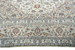 Full view of 2000s Kashan rug from Iran / Persia, 394 × 297 cm in Beige tones