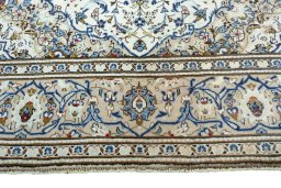 Full view of 2000s Kashan rug from Iran / Persia, 297 × 192 cm in Beige tones