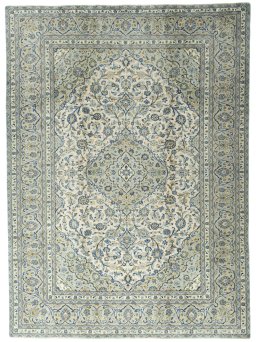 Full view of 2000s Kashan rug from Iran / Persia, 340 × 250 cm in Beige tones