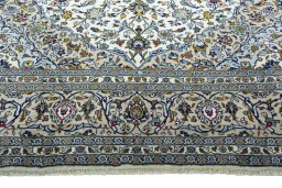 Full view of 2000s Kashan rug from Iran / Persia, 395 × 293 cm in Beige tones