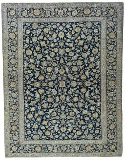 Full view of 2000s Kashan rug from Iran / Persia, 400 × 310 cm in Blue tones