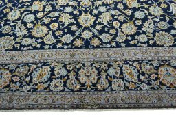 Full view of 2000s Kashan rug from Iran / Persia, 400 × 310 cm in Blue tones
