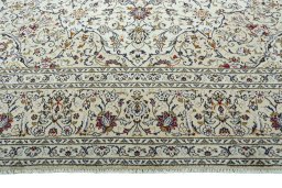 Full view of 2000s Kashan rug from Iran / Persia, 395 × 297 cm in Beige tones