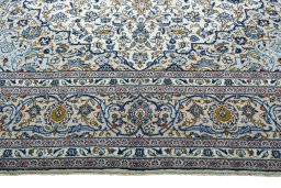 Full view of 2000s Kashan rug from Iran / Persia, 393 × 290 cm in Beige tones