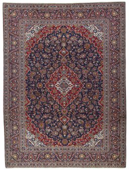 Full view of 2000s Kashan rug from Iran / Persia, 410 × 308 cm in Blue tones