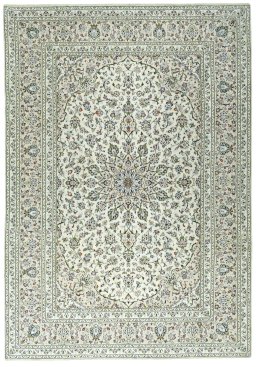 Full view of 2000s Kashan rug from Iran / Persia, 350 × 244 cm in Beige tones