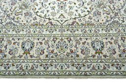 Full view of 2000s Kashan rug from Iran / Persia, 350 × 244 cm in Beige tones