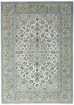 Full view of 2000s Kashan rug from Iran / Persia, 344 × 246 cm in Beige tones
