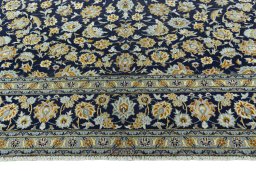 Full view of 1970s Kashan rug from Iran / Persia, 402 × 300 cm in Blue tones
