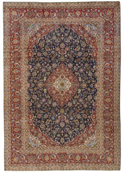 Full view of 2000s Kashan rug from Iran / Persia, 362 × 252 cm in Blue tones