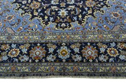 Full view of 2000s Kashan rug from Iran / Persia, 390 × 290 cm in Blue tones