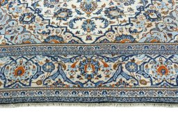 Full view of 2000s Kashan rug from Iran / Persia, 293 × 198 cm in Beige tones