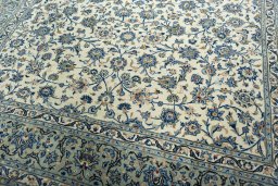 Close-up detail of 2000s Kashan rug from Iran / Persia showing Wool weave