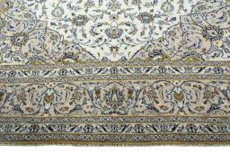 Full view of 2000s Kashan rug from Iran / Persia, 380 × 292 cm in Beige tones