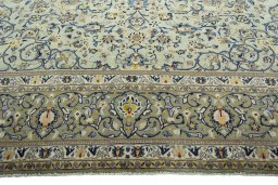 Full view of 2000s Kashan rug from Iran / Persia, 395 × 311 cm in Green tones