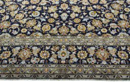 Full view of 2000s Kashan rug from Iran / Persia, 418 × 302 cm in Blue tones