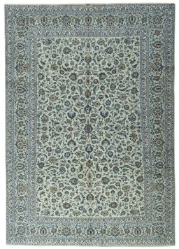 Full view of 2000s Kashan rug from Iran / Persia, 385 × 270 cm in Green tones