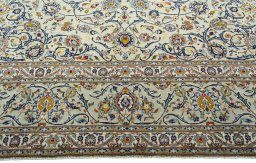 Full view of 2000s Kashan rug from Iran / Persia, 405 × 288 cm in Green tones