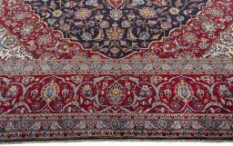 Full view of 2000s Kashan rug from Iran / Persia, 405 × 295 cm in Blue tones