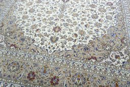 Close-up detail of 2000s Kashan rug from Iran / Persia showing Wool weave