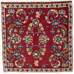 Full view of 2000s Kashan rug from Iran / Persia, 61 × 62 cm in Red tones