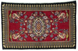 Full view of New Kashan rug from Iran / Persia, 74 × 120 cm in Red tones