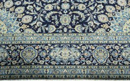 Full view of 2000s Kashan rug from Iran / Persia, 417 × 280 cm in Blue tones