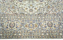 Full view of 2000s Kashan rug from Iran / Persia, 400 × 293 cm in Beige tones