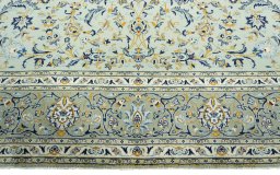 Full view of 2000s Kashan rug from Iran / Persia, 387 × 276 cm in Green tones