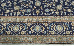 Full view of 2000s Kashan rug from Iran / Persia, 425 × 310 cm in Blue tones