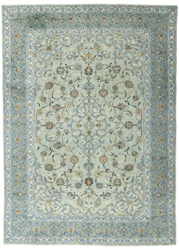 Full view of 2000s Kashan rug from Iran / Persia, 357 × 258 cm in Green tones