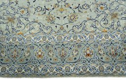 Full view of 2000s Kashan rug from Iran / Persia, 357 × 258 cm in Green tones