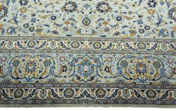 Full view of 2000s Kashan rug from Iran / Persia, 415 × 310 cm in Green tones