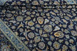 Full view of 2000s Kashan rug from Iran / Persia, 488 × 324 cm in Blue tones