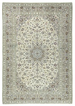 Full view of 2000s Kashan rug from Iran / Persia, 355 × 248 cm in Beige tones