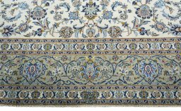 Full view of 2000s Kashan rug from Iran / Persia, 410 × 298 cm in Beige tones