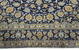 Full view of 1970s Kashan rug from Iran / Persia, 360 × 262 cm in Blue tones