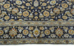 Full view of 2000s Kashan rug from Iran / Persia, 391 × 307 cm in Blue tones