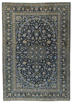 Full view of 2000s Kashan rug from Iran / Persia, 345 × 244 cm in Blue tones